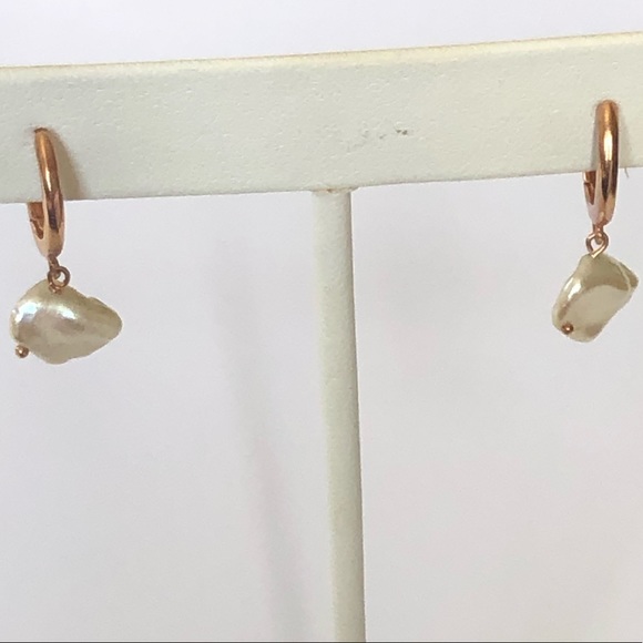 Jewelry - 925 Silver pearl hoop earrings 14k rose gold plated